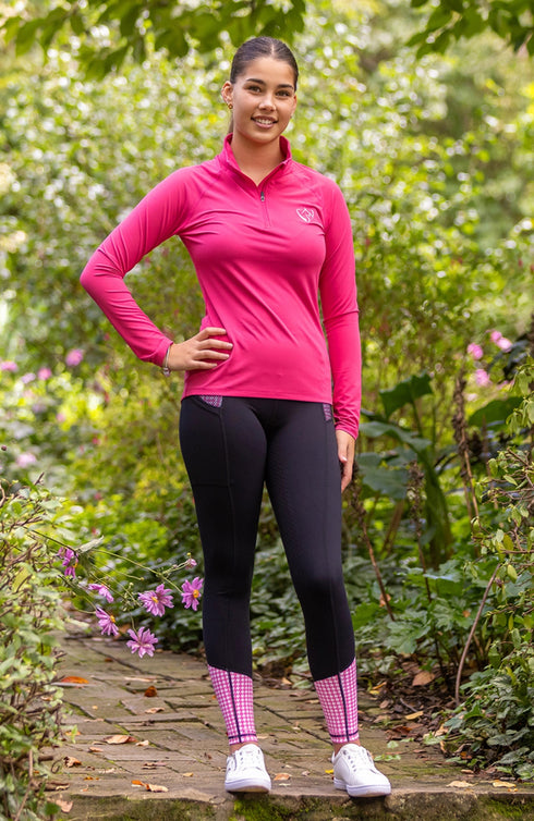 BARE Performance Riding Tights - Black with Pink Houndstooth
